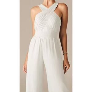 AW BRIDAL  8 M white Lorraine wedding formal party wide leg jumpsuit b137